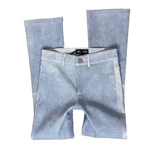 LAMARQUE Faris Leather Pants Womens 0 Blue Stretch High Rise Cropped Flare NWT